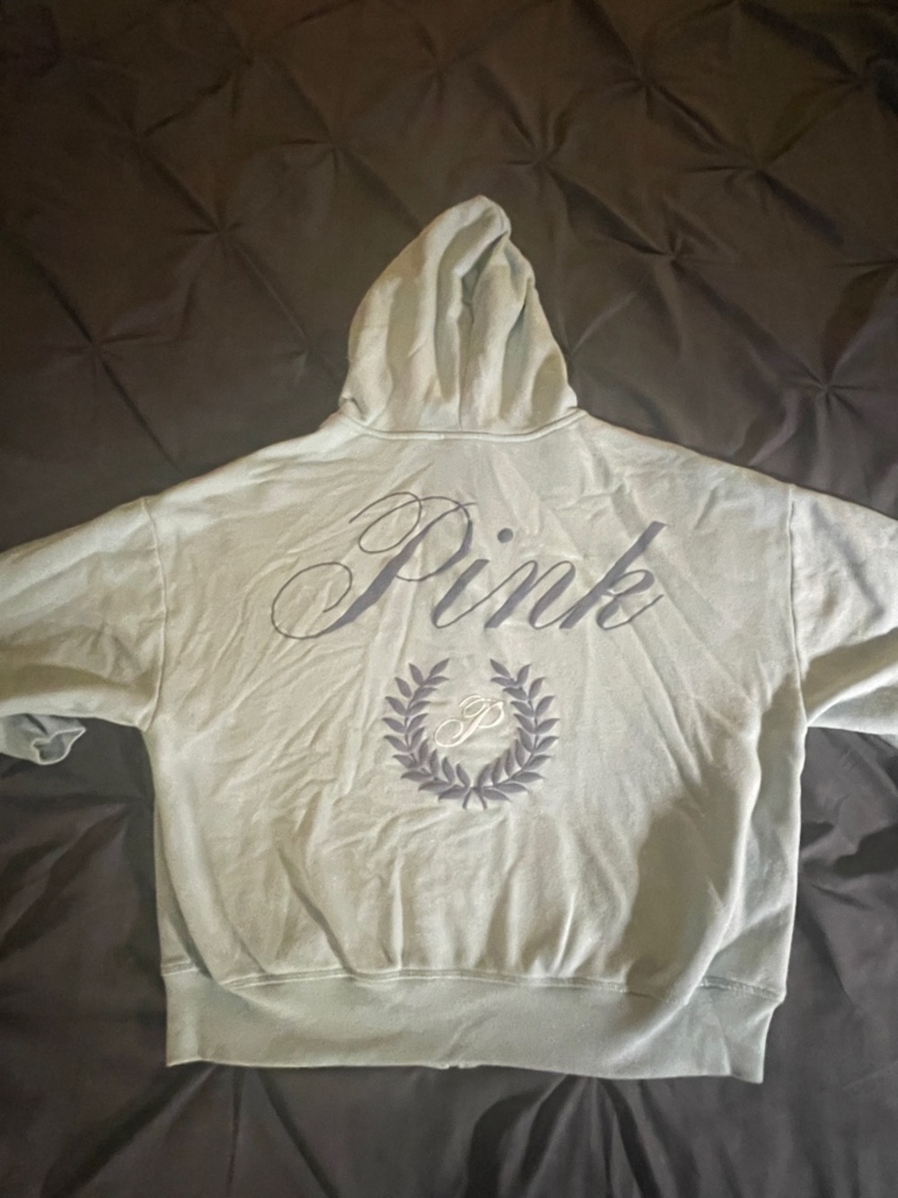 PINK Victoria's Secret Pale Blue Zip-Up Hoodie. Like New! - Picture 5 of 9